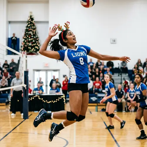 Energetic Female Volleyball Player with Christmas-themed Headband