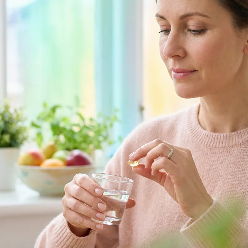 Glowing Woman in her 40s with Health-Boosting Vitamins | Serene Wellness Glowing Woman in her 40s with Health-Boosting Vitamins | Serene Wellness