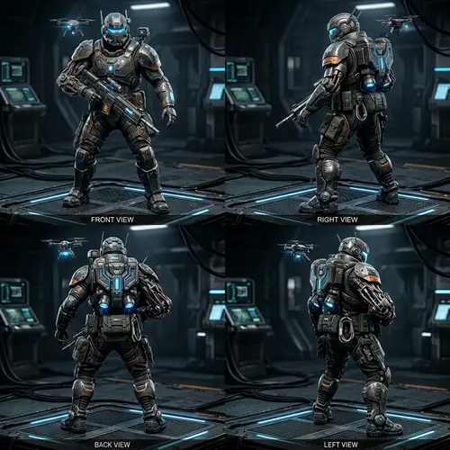3D Sci-Fi Game Character Turnaround: Futuristic Armor