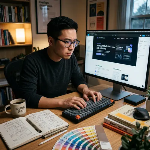 Professional Asian Male Graphic Designer in Action | Web Interface Design