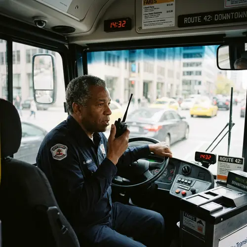Transit Bus Driver Communicating on the Go