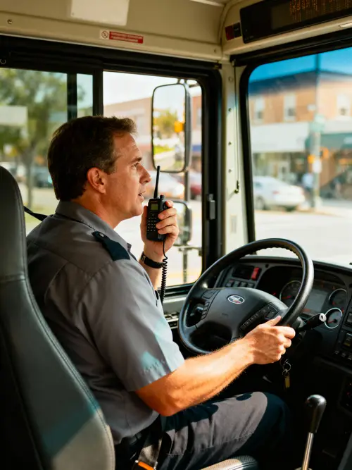 Transit Bus Driver Communicating on the Go