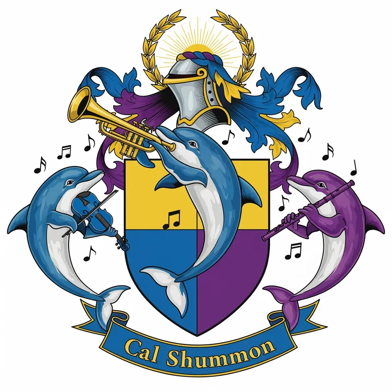 Cal Shummon Coat of Arms with Musical Dolphins