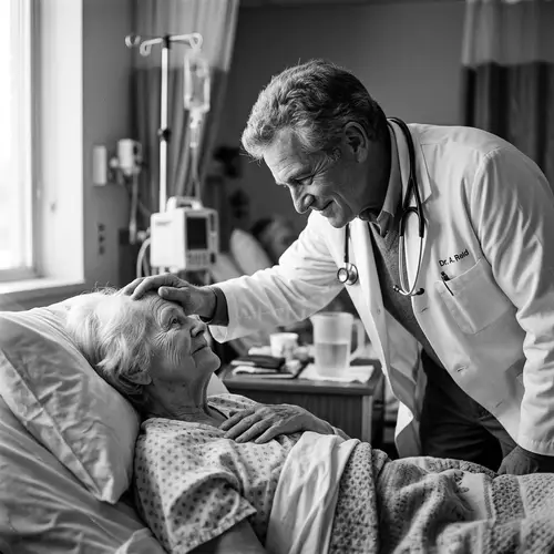 Compassionate Doctor Tenderly Caring for Patient in Monochrome