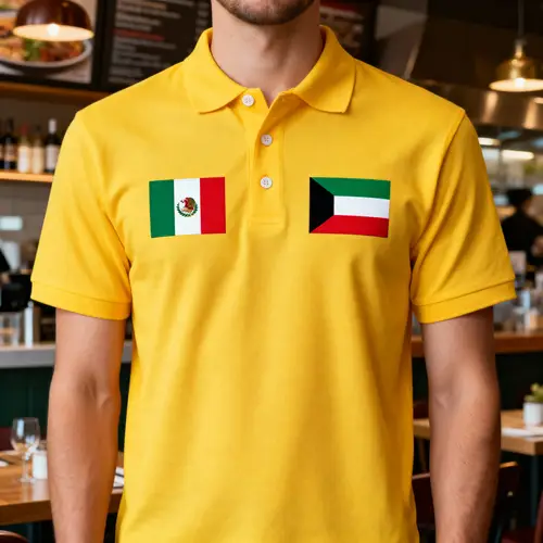 Yellow Polo T-Shirt with Mexican & Kuwait Flag Stripes