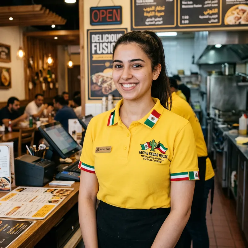 Yellow Polo T-Shirt with Mexican & Kuwait Flag Stripes