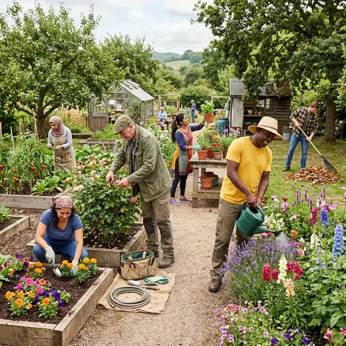 Diverse Gardeners Cultivating a Vibrant Scene of Teamwork