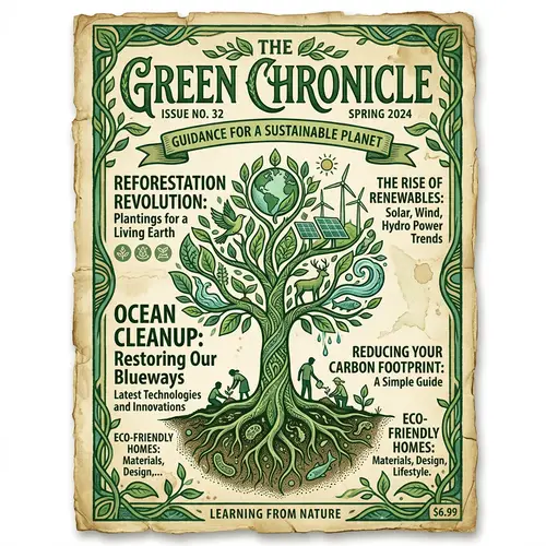 Eco-Friendly Magazine Cover in Green Shades | Old Parchment Design