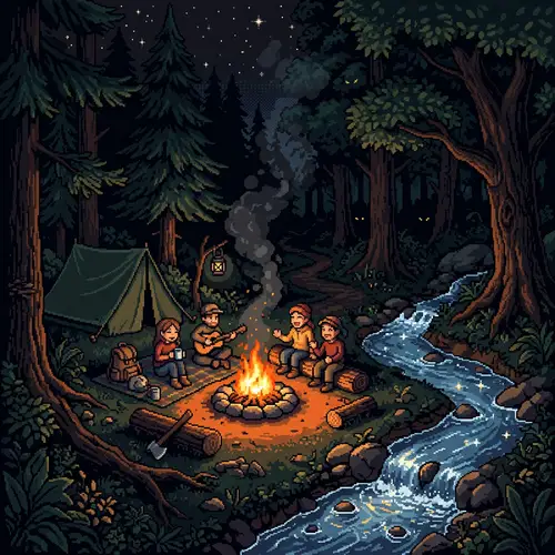 Camping in a Dark Forest - Pixel Art Adventure