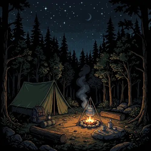 Dark Forest Camping Pixel Art
