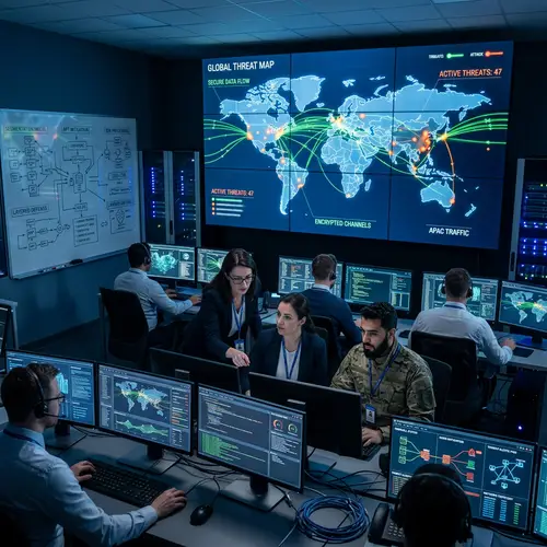 Futuristic Network Security Command Centre | Cyber Threat Detection