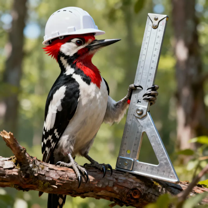 Woodpecker with T-Square and White Hard Hat