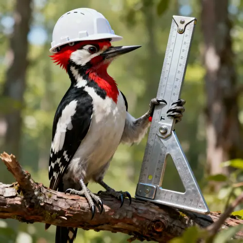 Woodpecker with T-Square and White Hard Hat