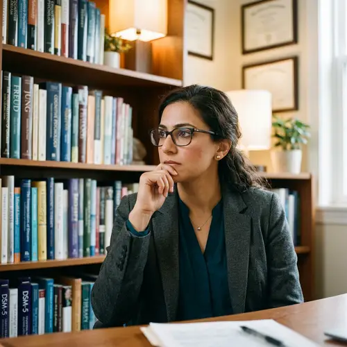 Experienced Middle-Eastern Female Psychologist Analyzing Intently