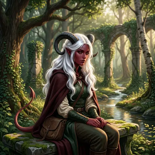Young Tiefling with Long White Hair | Mythical Character