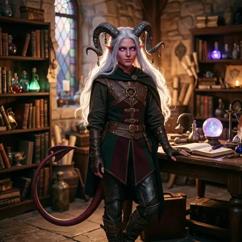 Young Tiefling with Long White Hair | Fantasy Character Art