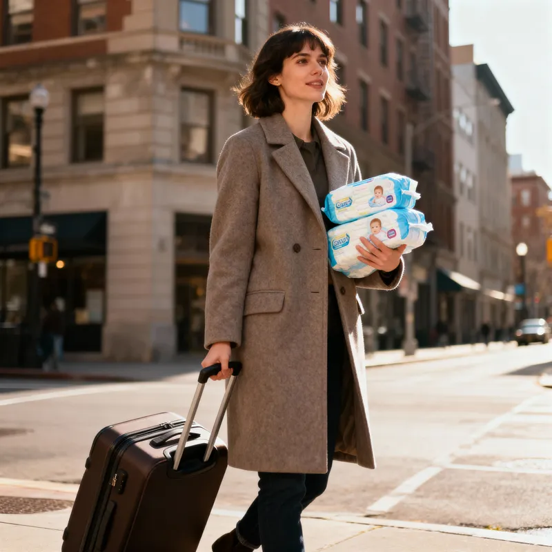 Woman Carrying Luggage and Diapers