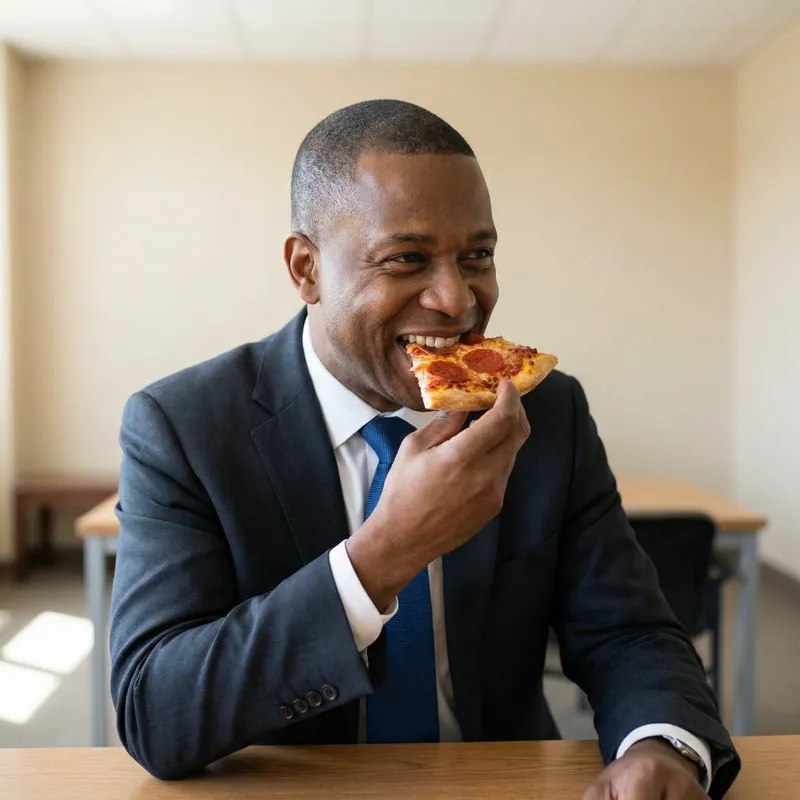 Middle-Aged African-American Man Enjoying Pizza