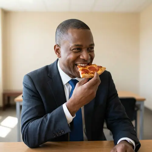 Professional African-American Man Enjoying Pizza