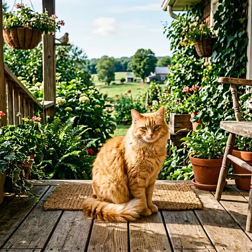 Orange Cat with Sparkling Green Eyes and Luxuriant Fur