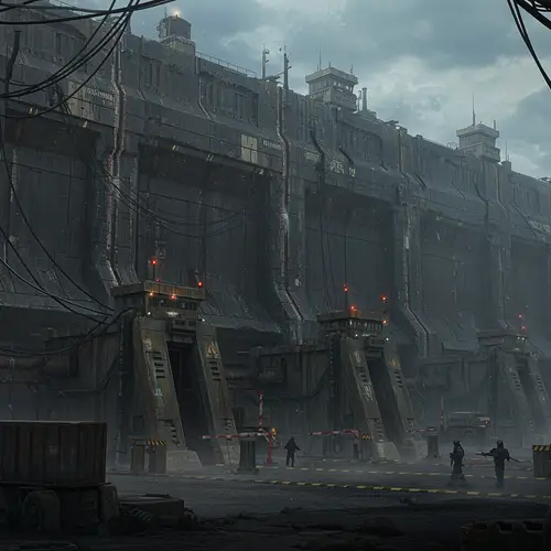 Dystopian Industrial Wall: Brutalist Design