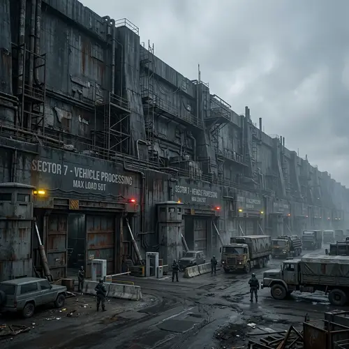 Dystopian Industrial Wall: Brutalist Design