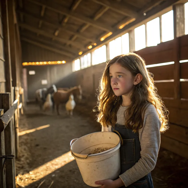 Charming Ranch Scene with a Girl and Animals
