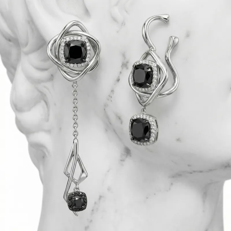 Modern Black & White Diamond Earrings Design