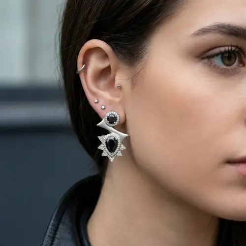 Modern Black and White Diamond Earrings