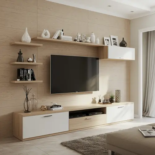 Stylish TV Wall Designs for Light Beige Ceramics