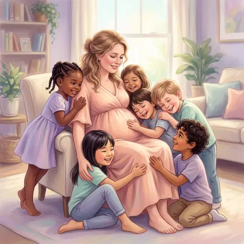 Heartwarming Family Portrait with Pregnant Woman and Diverse Children
