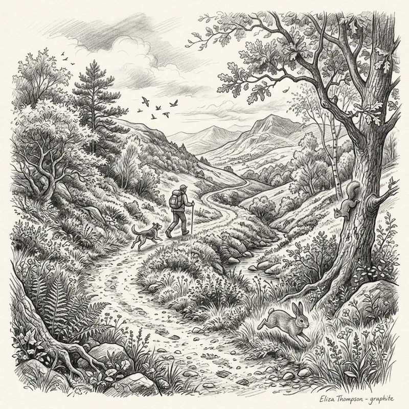 Intricate Graphite Pencil Drawing of Nature-Inspired Path Intricate Graphite Pencil Drawing of Nature-Inspired Path