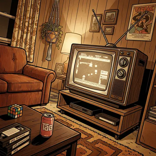80s Nostalgia: Vintage TV in Retro Living Room
