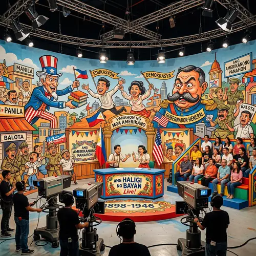 Philippine-Inspired Vibrant Cartoon Studio Set | American Era Symbolism