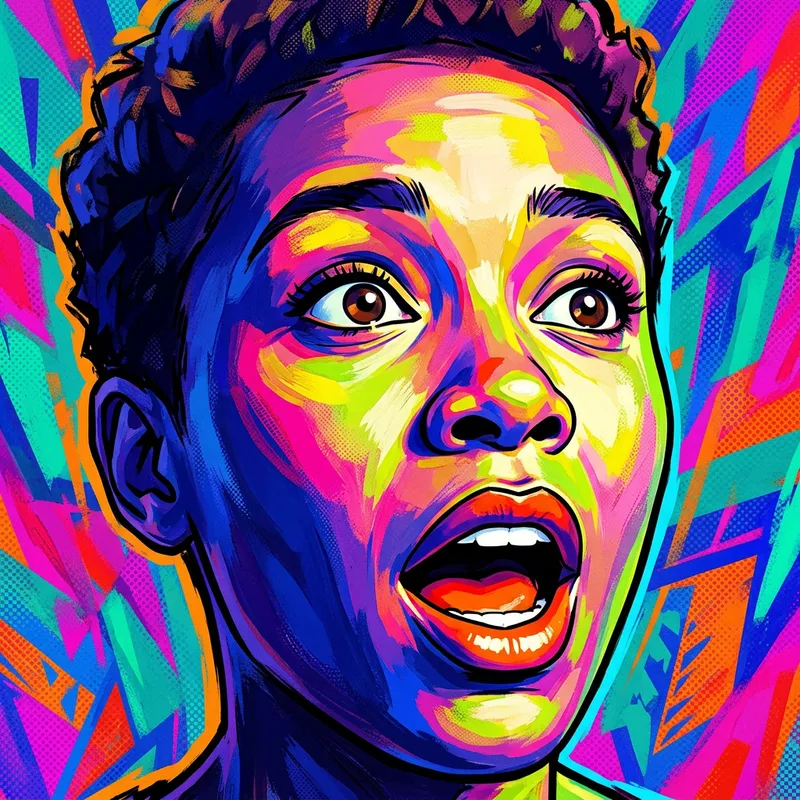 Vibrant Pop Art Rendering of Astonished Young Adult