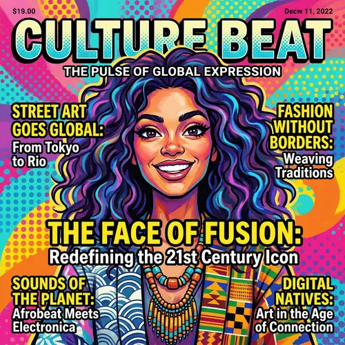 Vibrant Pop Art Magazine Cover Featuring Cultural Symbolism