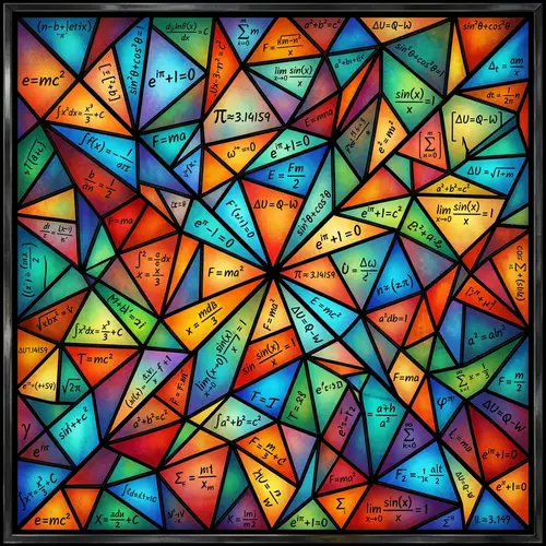 Vibrant Abstract Composition with Mathematical Formulas