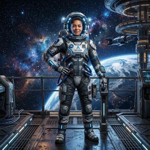 Futuristic High-Tech Space Suit Pose | Science Fiction Influence
