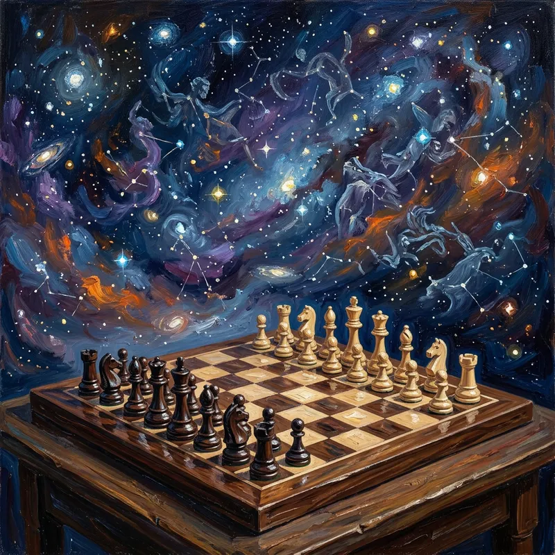Cosmic Chessboard Masterpiece | Celestial Strategy Painting