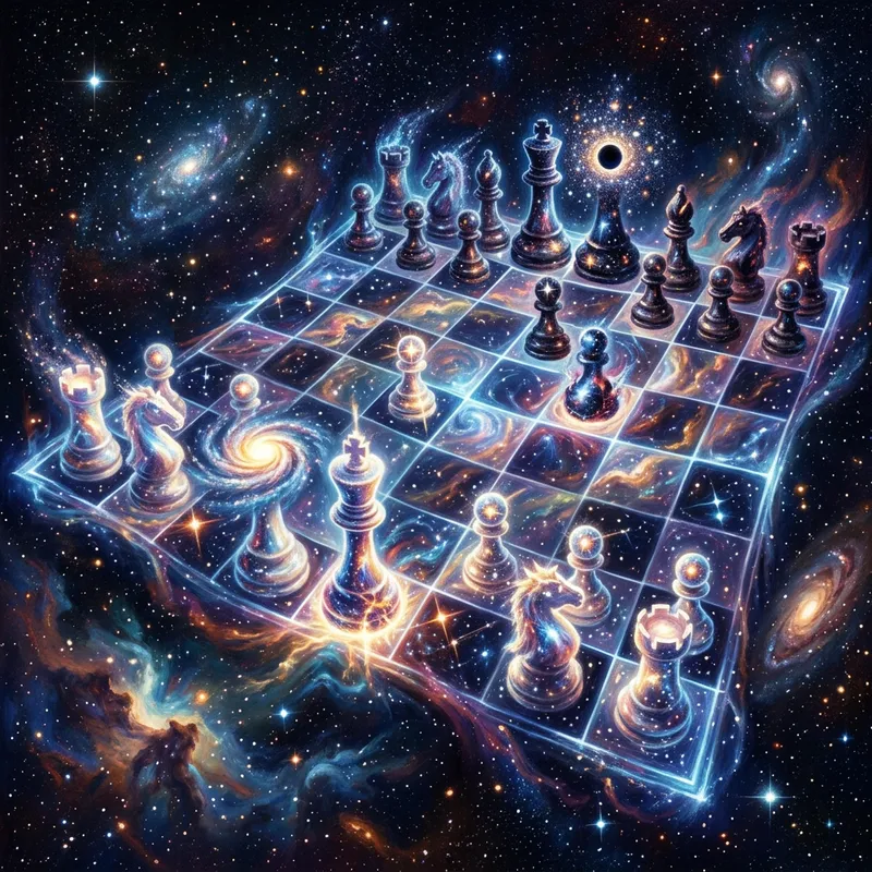 Surreal Celestial Chessboard in Space: Vibrant Cosmic Fantasy