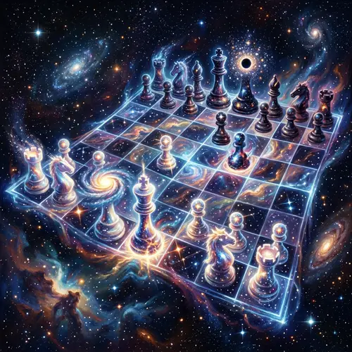 Cosmic Chessboard in Space: Celestial Chess Pieces Art