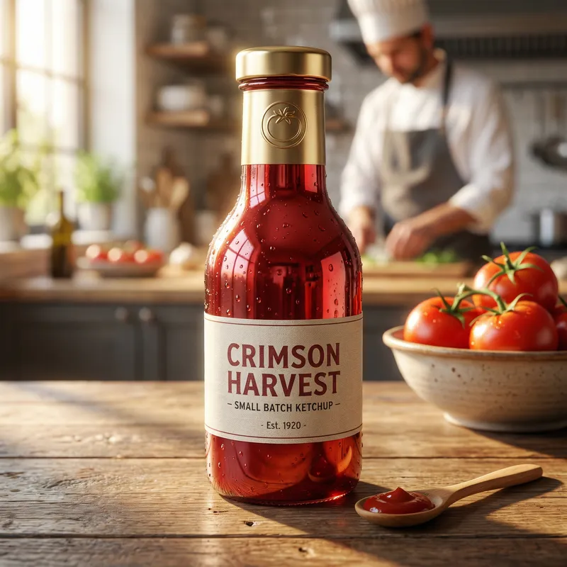 Artisan Crimson Ketchup Bottle - Captivating Visual Craftsmanship