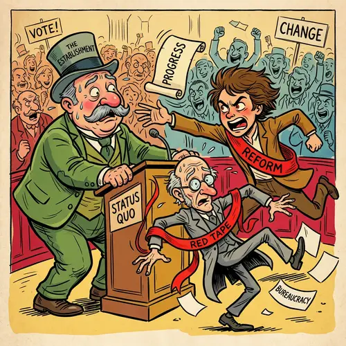 Political Caricature Art: Bold & Vibrant 19th-Century Inspired Image