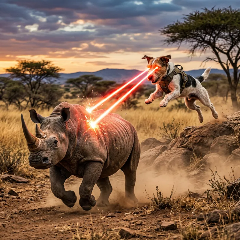 Dog Shoots Laser Beams at Rhino: A Fun Adventure