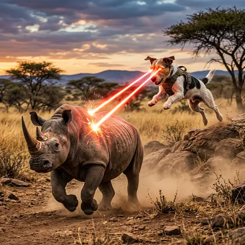 Dog Shoots Laser Beams at Rhino: A Fun Adventure
