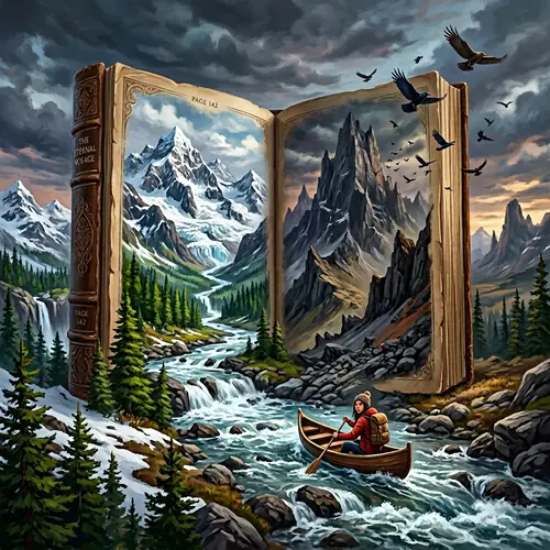 Mystical Adventure: Giant Book, Snowy River, and Deserted Mountain