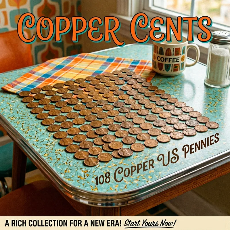Retro Kitchen Table with 108 Copper Pennies