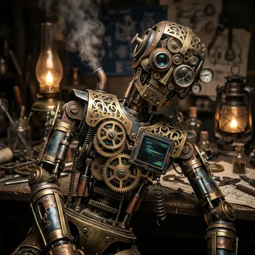 Steampunk Mechanical Entity in Distress