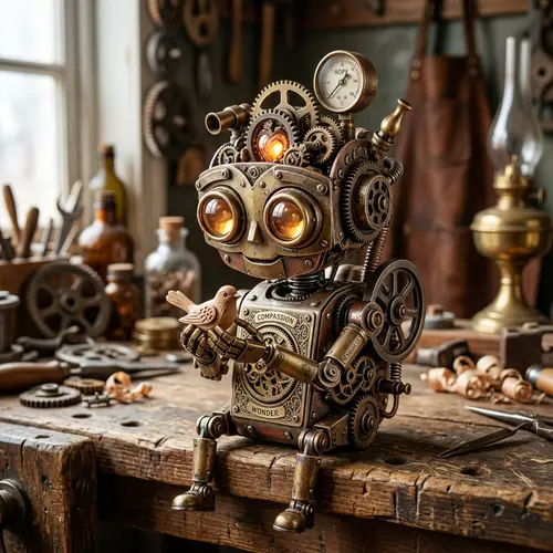 Charming Steampunk Mechanical Entity in Macro Detail