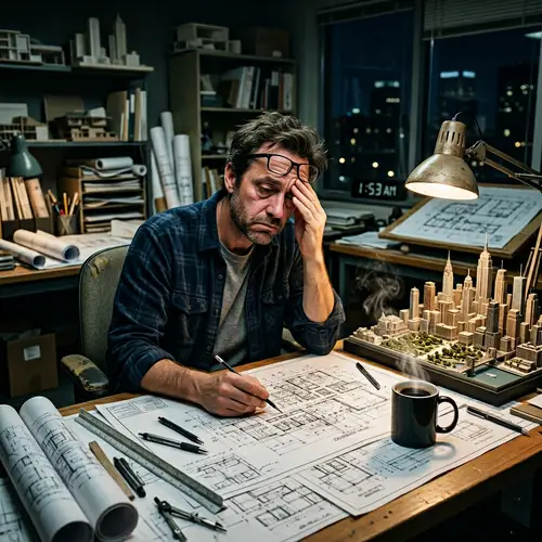 Exhausted Architect: Late Night Design Struggles